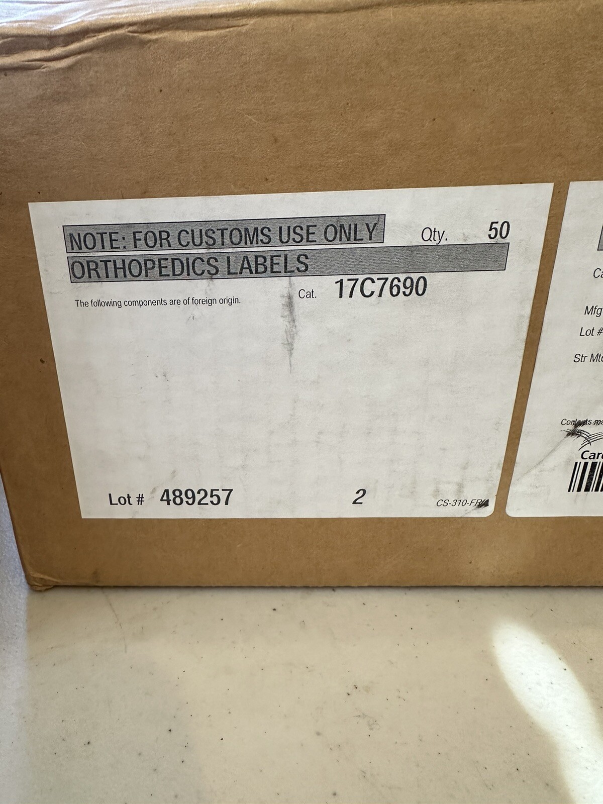 Case Of 49 Cardinal Health Orthopedics Labels Cat 17C7690 Sterile Single Use