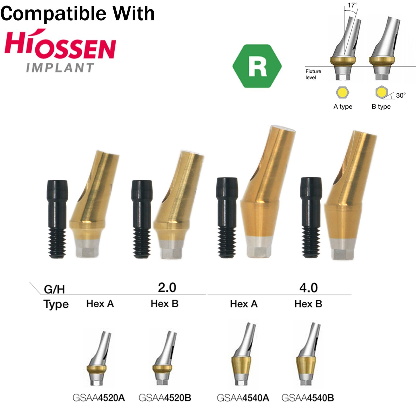 Dental 17° Angled Abutment Anatomic Fits Hiossen Osstem TS Hex Regular Platform