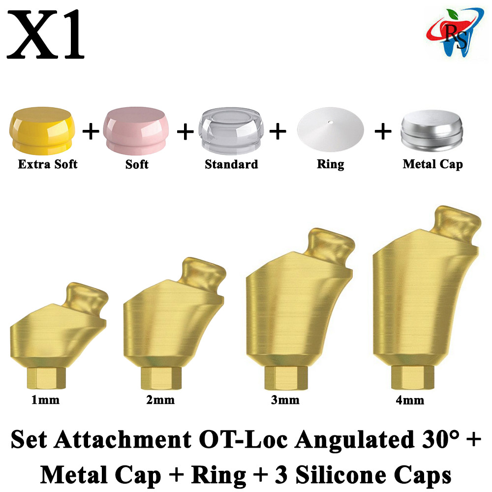 1x Set Dental OT Loc Angulated 30° Attachment + Silicone Caps + Metal Cap + Ring