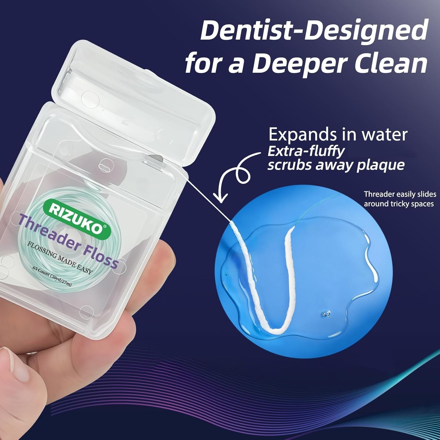 Threader Floss,2-in-1 Dental Floss for Braces, Bridges & Implants,Easy Threading