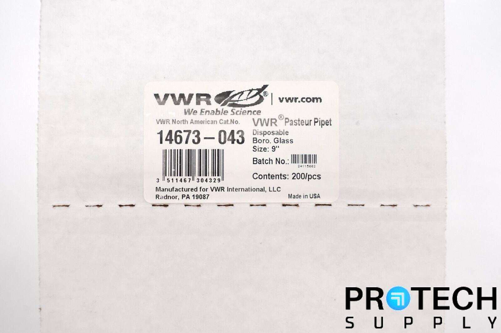 200/Pcs VWR 14673-043 9″ 2ml Disposable Pasteur Pipet Boro Glass NEW w/ WARRANTY