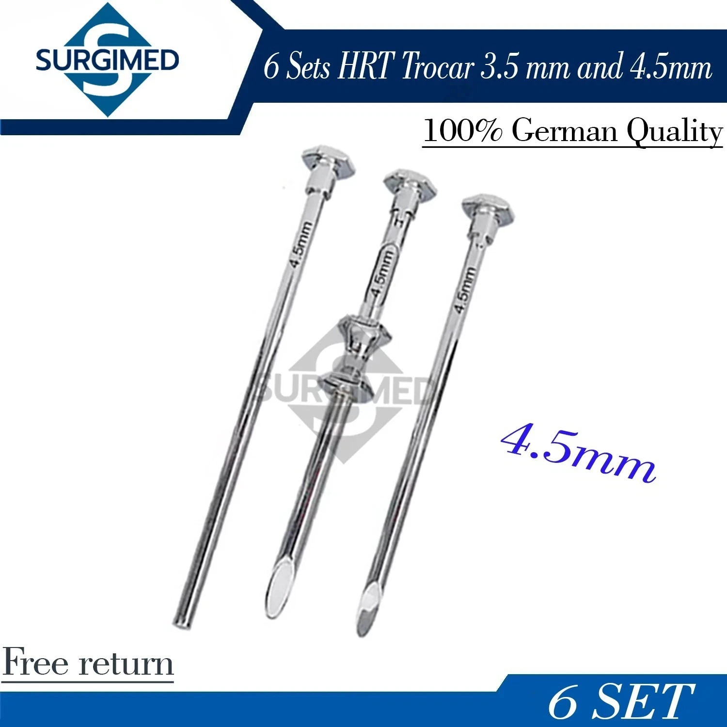 HRT Trocar 3.5 mm and 4.5mm Hormone Replacement Pellet Insertion Kit 6 Set