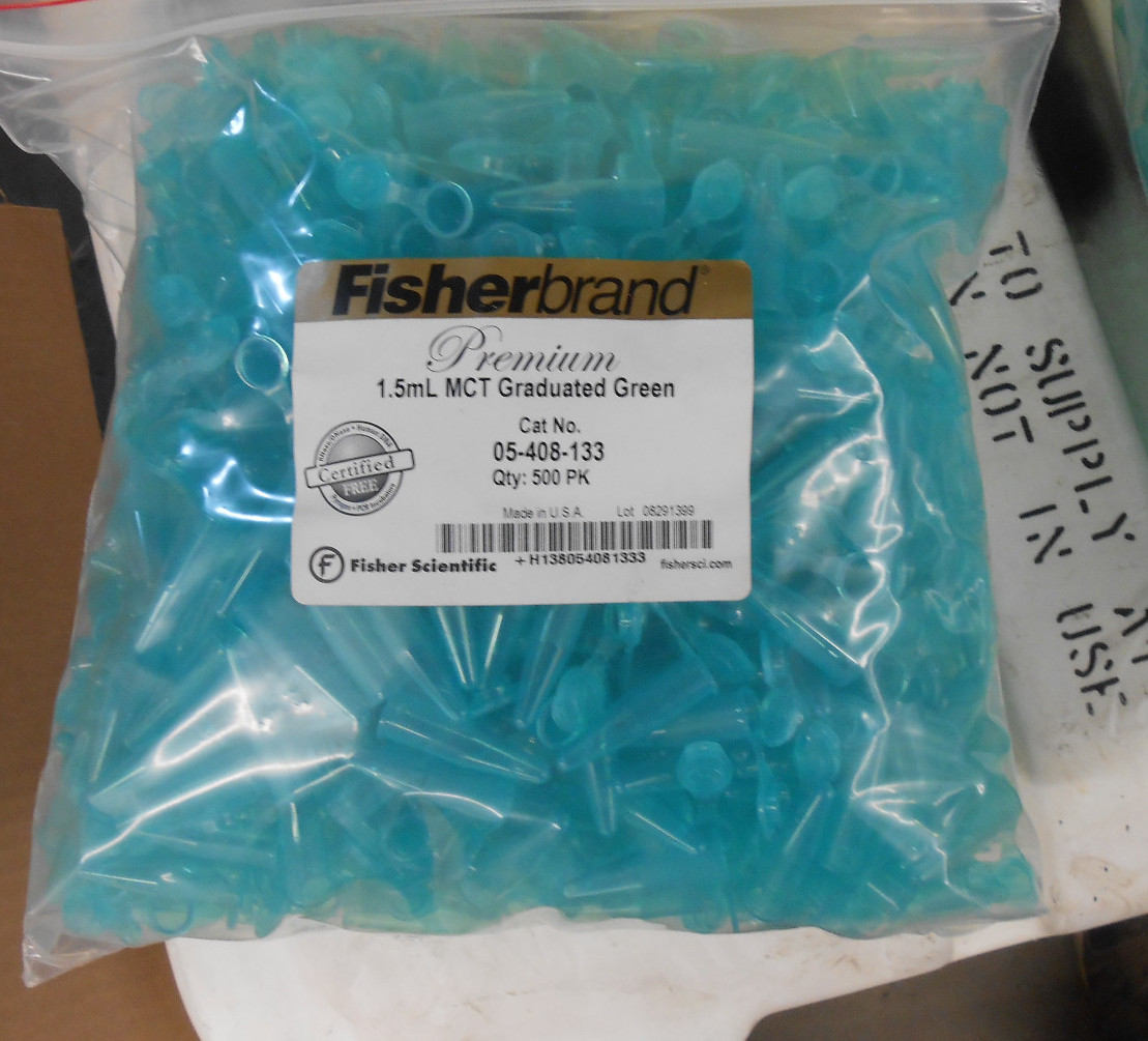 BAG OF 500 FISHERBRAND PREMIUM 1.5ml GRADUATED GREEN MCT 05-408-133