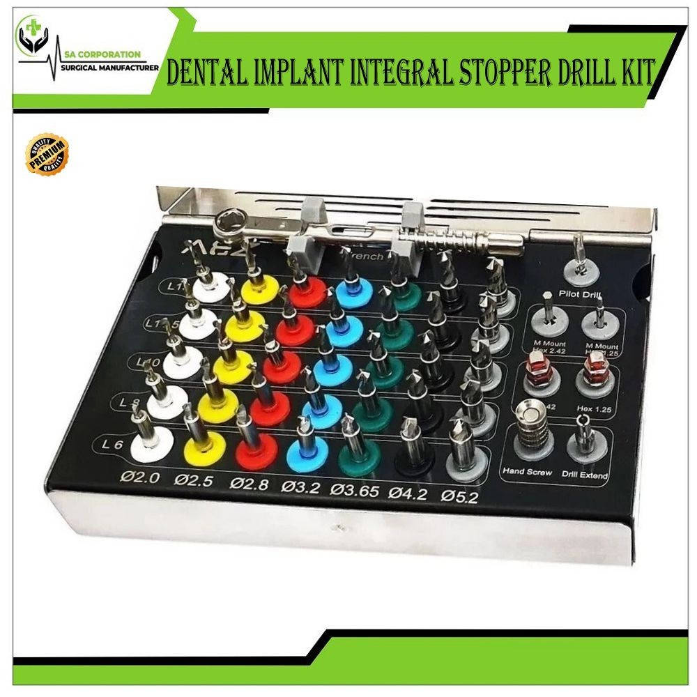 Dental Implant 35 Integral Stopper Drills with Drivers and Key Complete Kit 43PC