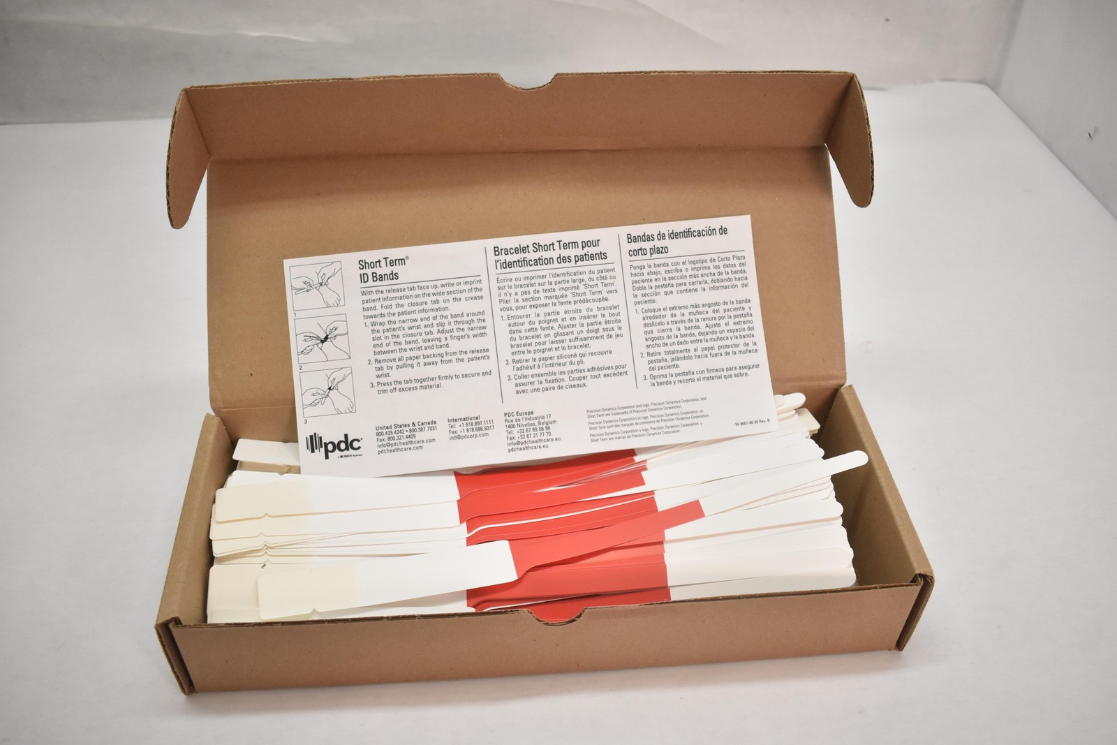 PDC Short Term ID Bands Medical Patient Wristbands Red White Box W-0600-45-13