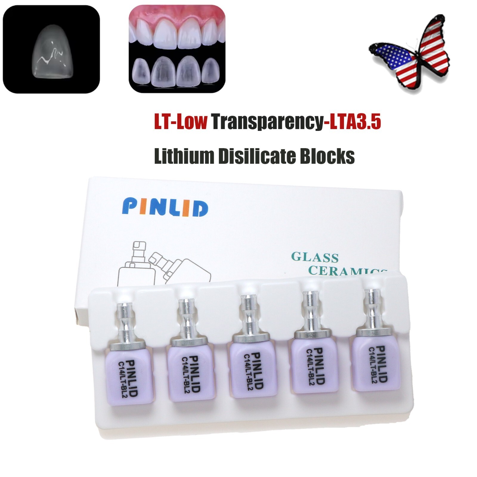 US 5pcs/Box Lithium Disilicate Blocks Dental Lab C14 LT Glass Ceramic CAD/CAM