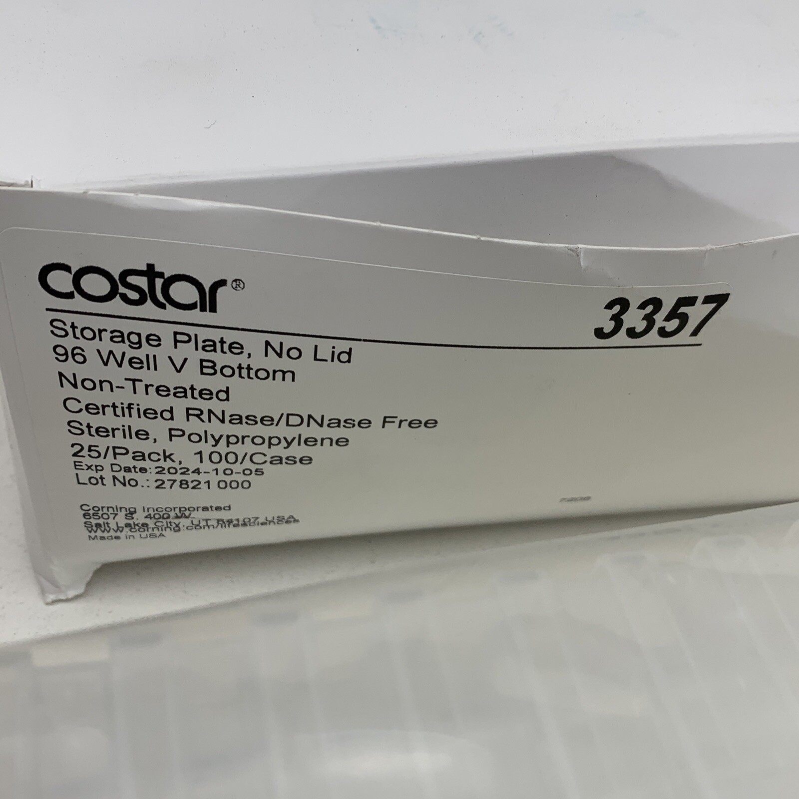 (25-Pack) Corning Costar 3357 V-Bottom Storage Plate 96-Well No Lid, Sterile