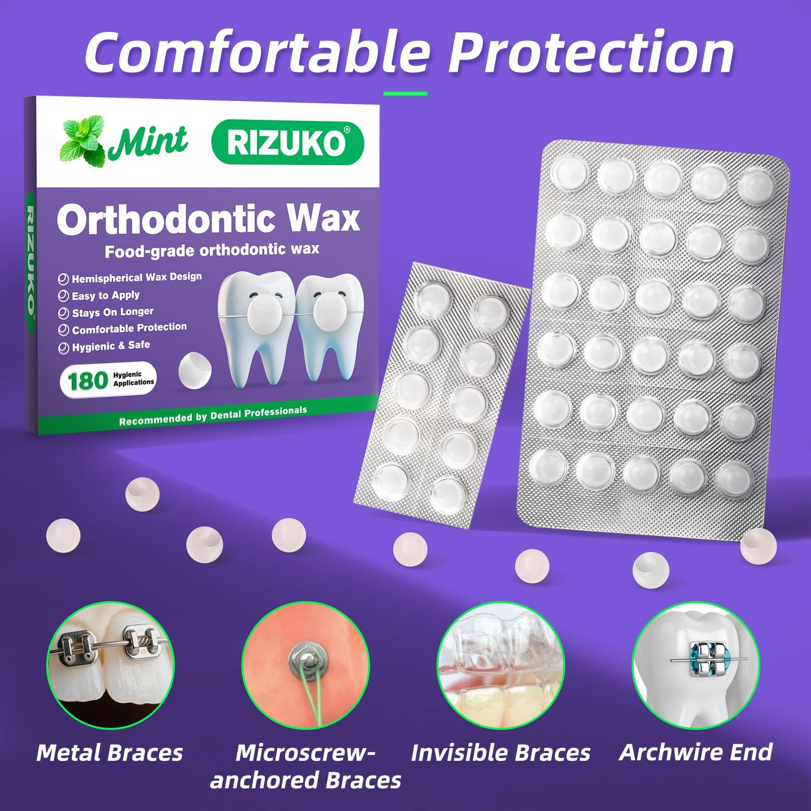 RIZUKO Orthodontic Wax for Braces – 180 Dental Dots | 180 Count, White