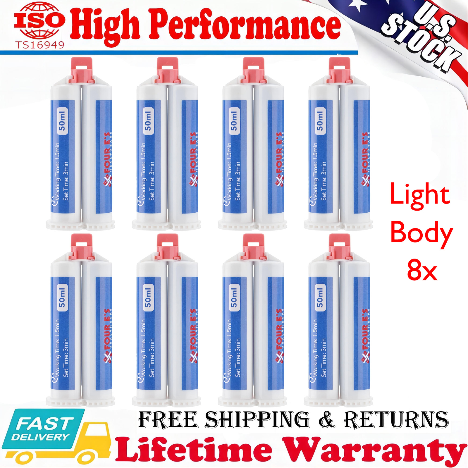 US 8x Dental Light Body Fast Rapid Set Dental Impression Material 50mL VPS PVS