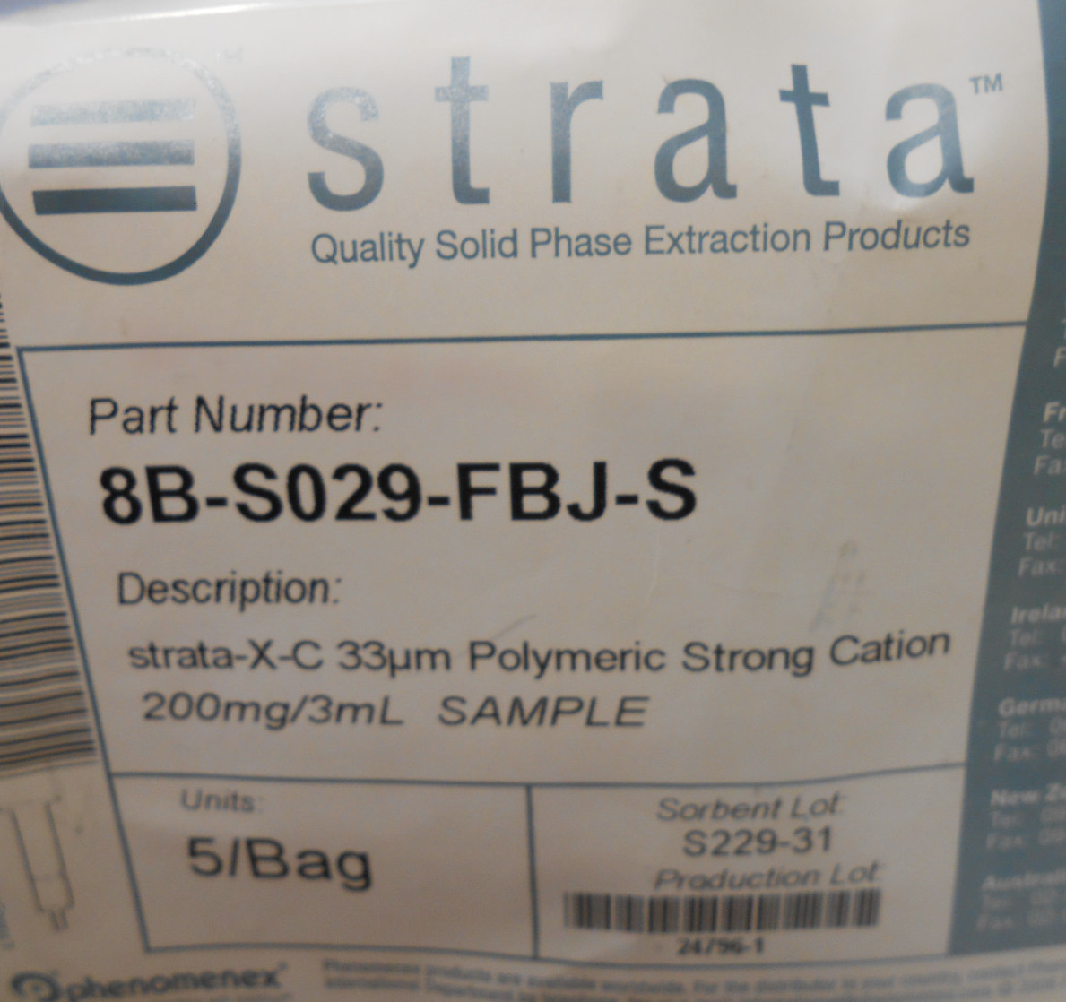 PACK OF 5 PHENOMENEX STRATA-X-C 33µm POLYMERIC STRONG CATION 8B-S029-FBJ-S