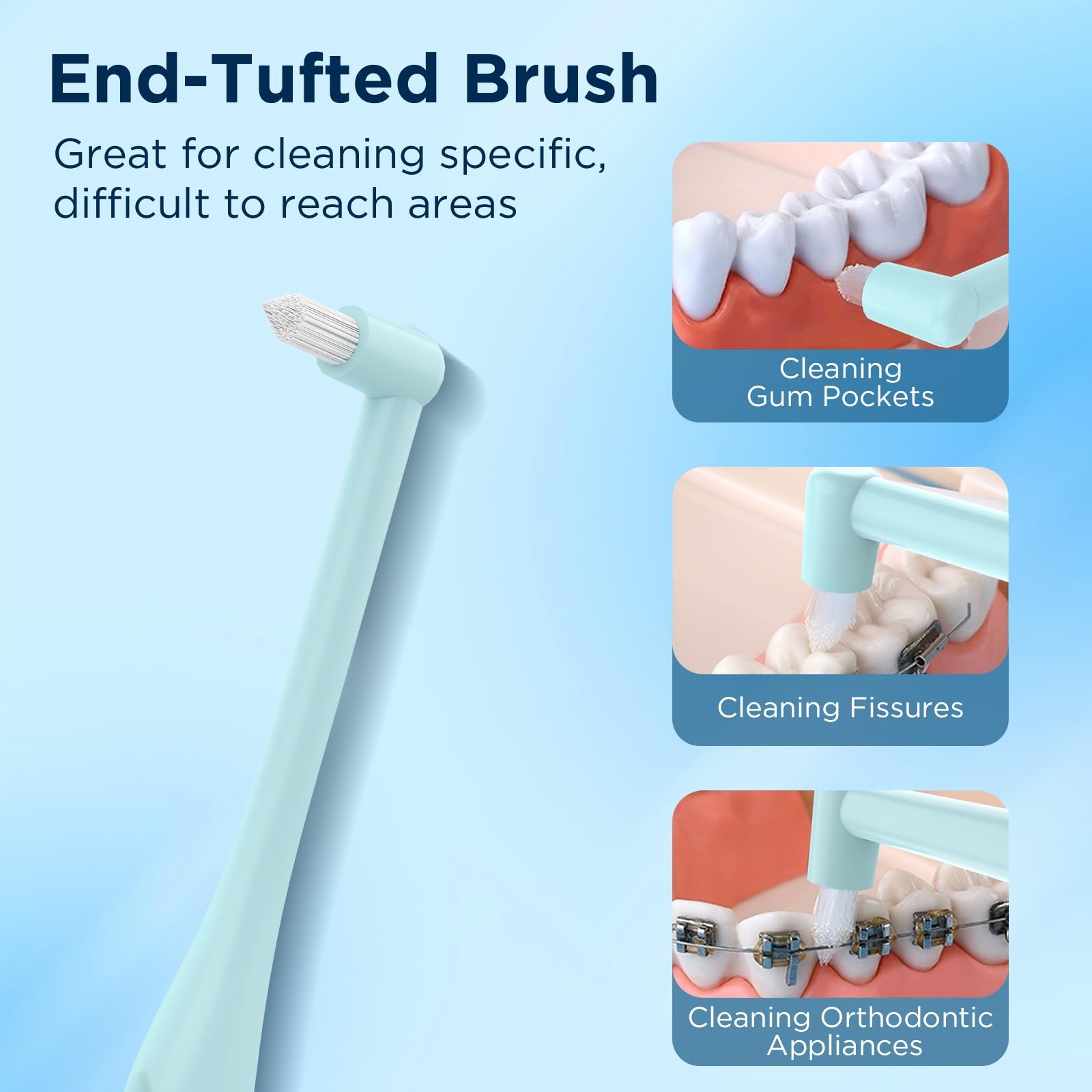 Fremouth End Tuft Toothbrush with 1 Count (Pack of 6), Blue, White, Green