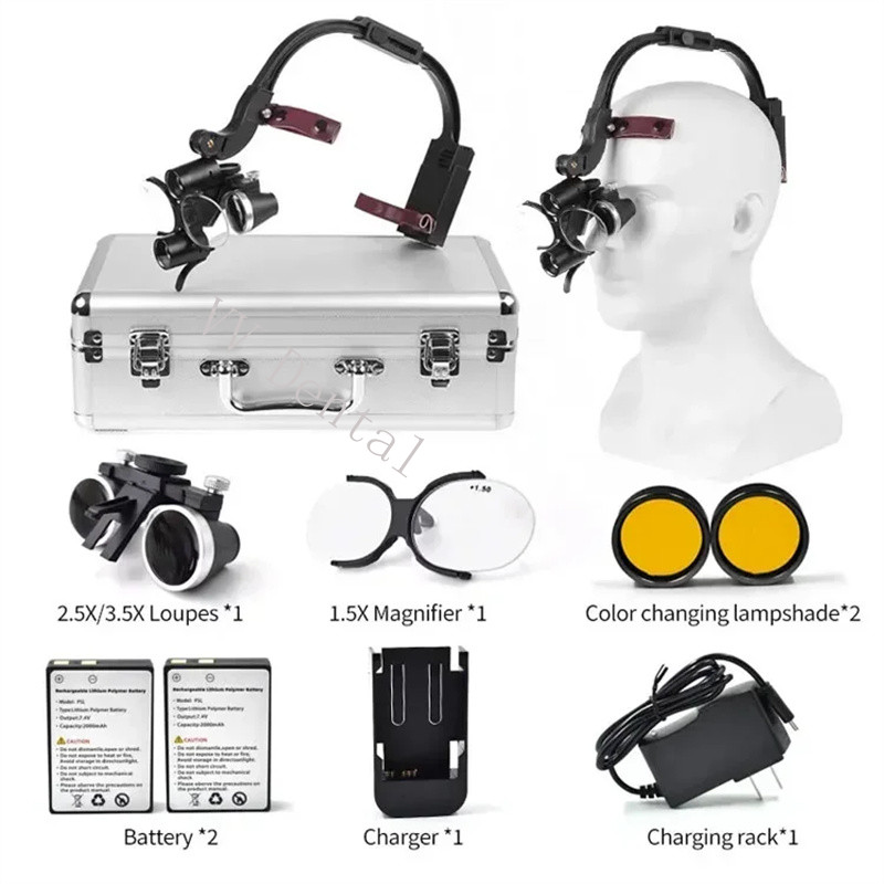 2.5X 3.5X Dentist Loupes Dental Binocular Glass Magnifier with 5W Led Head Light
