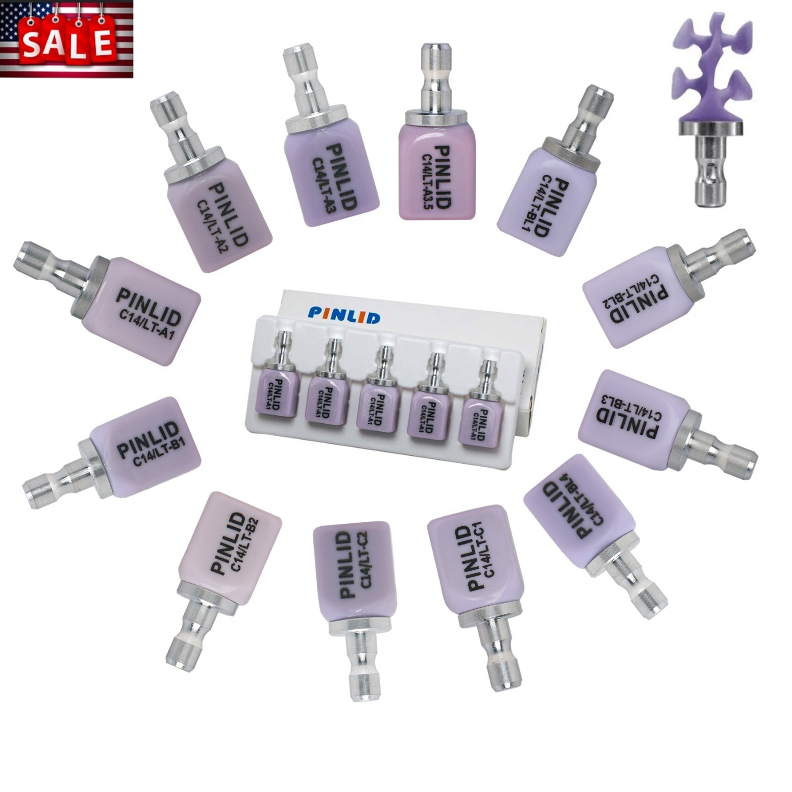 US Dental C14 Glass Ceramic Lithium Dislicate Blocks Cerec CAD CAM Emax 5Pcs/Box