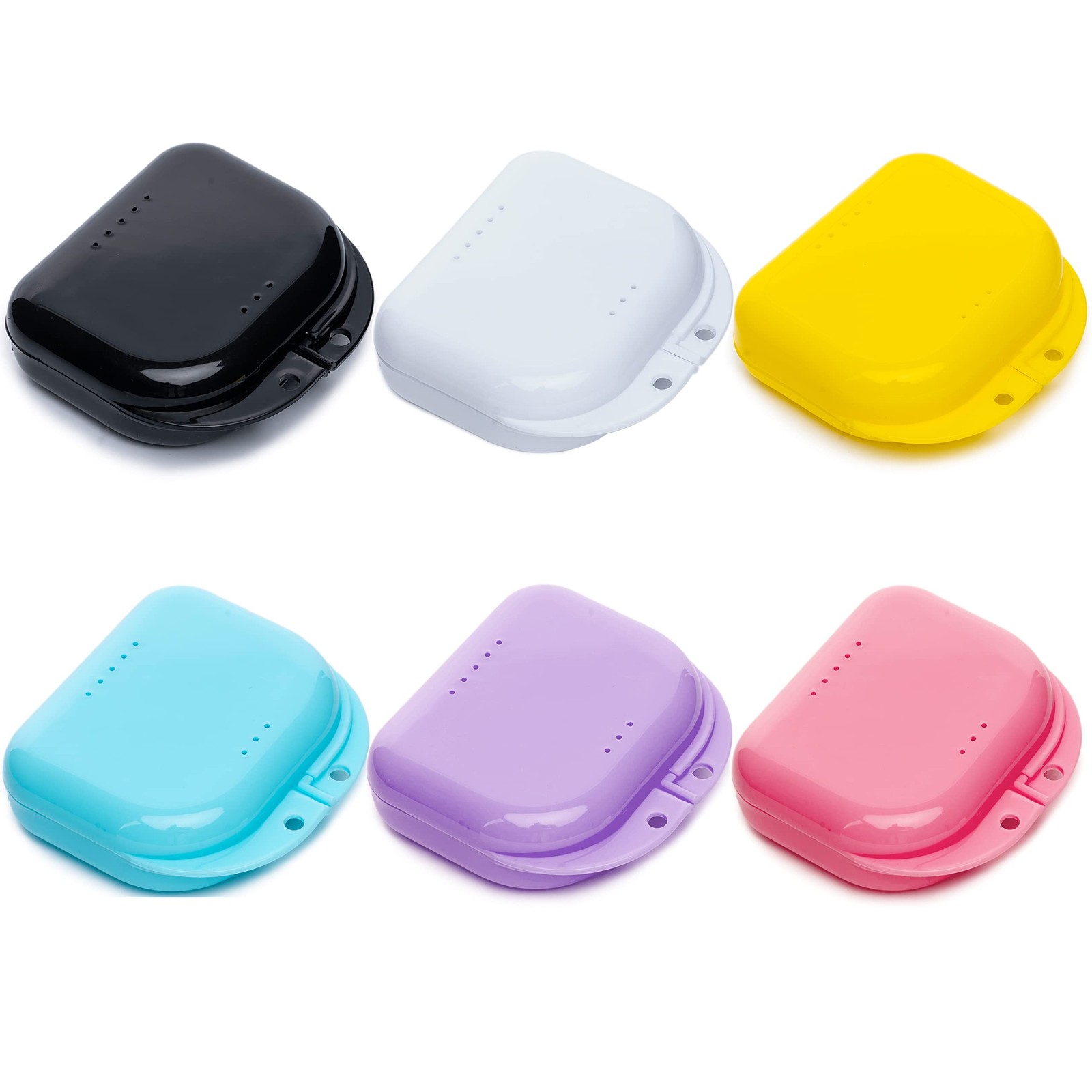 Retainer Case with Vent Holes, 6 Pcs Denture Case, Tight Snap Lock Purple
