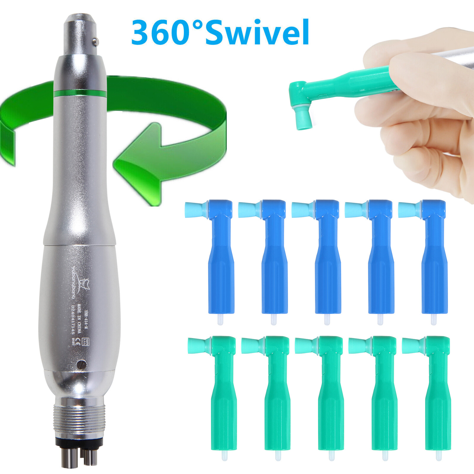 360°Swivel Dental Hygiene Prophy Handpiece Air Motor 4 Hole & 4:1 Nose Cone YB