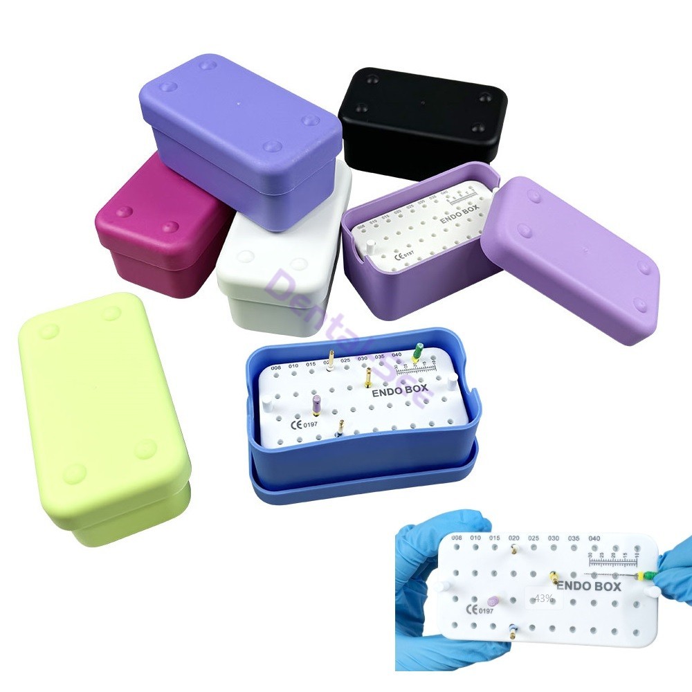 40 Holes Dental Endo Box FG Files Bur Holder Autoclave Disinfection Box Ruler