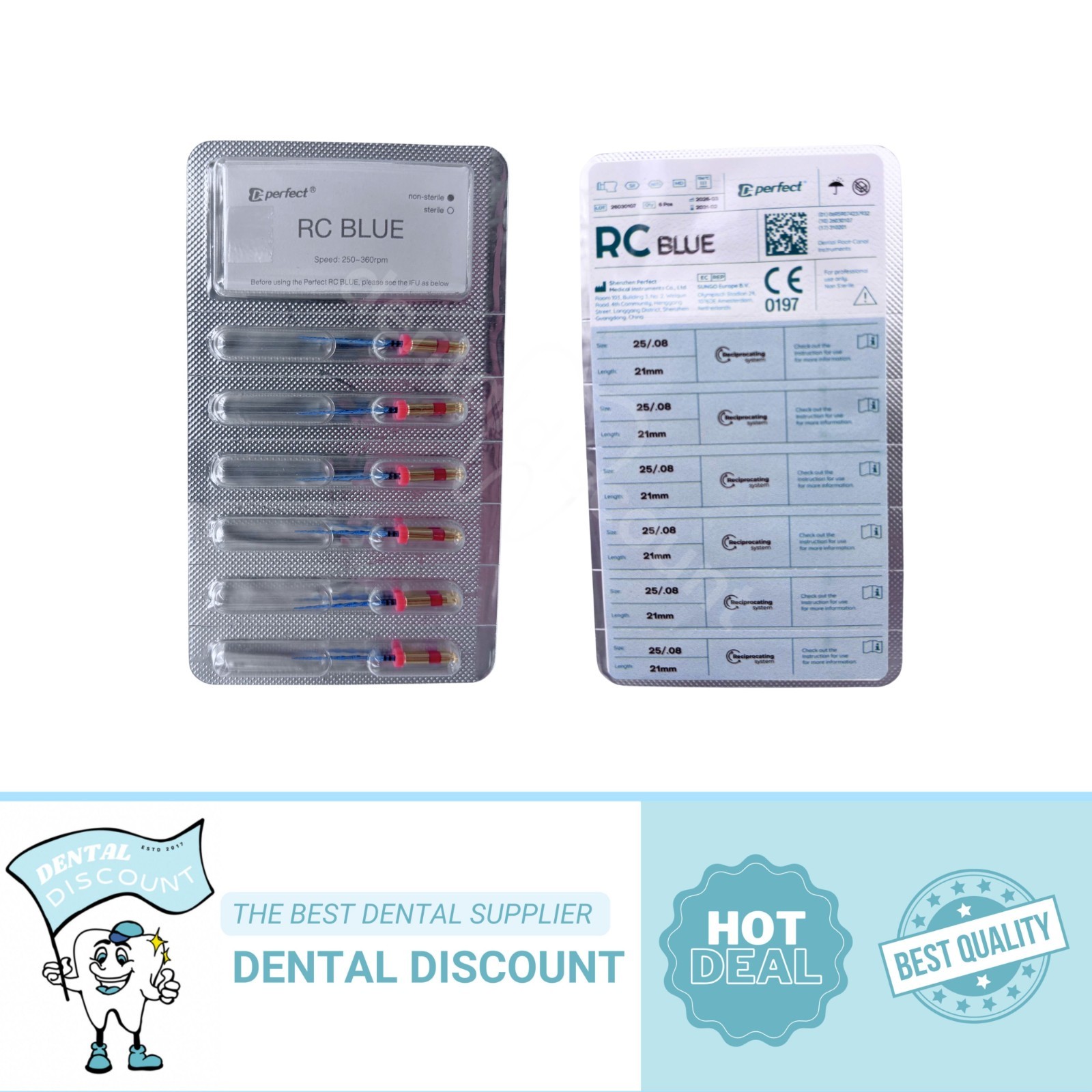 Dental Blue Endodontic Reciprocating NiTi Root Canal Files Rotary 21mm R25 6pcs