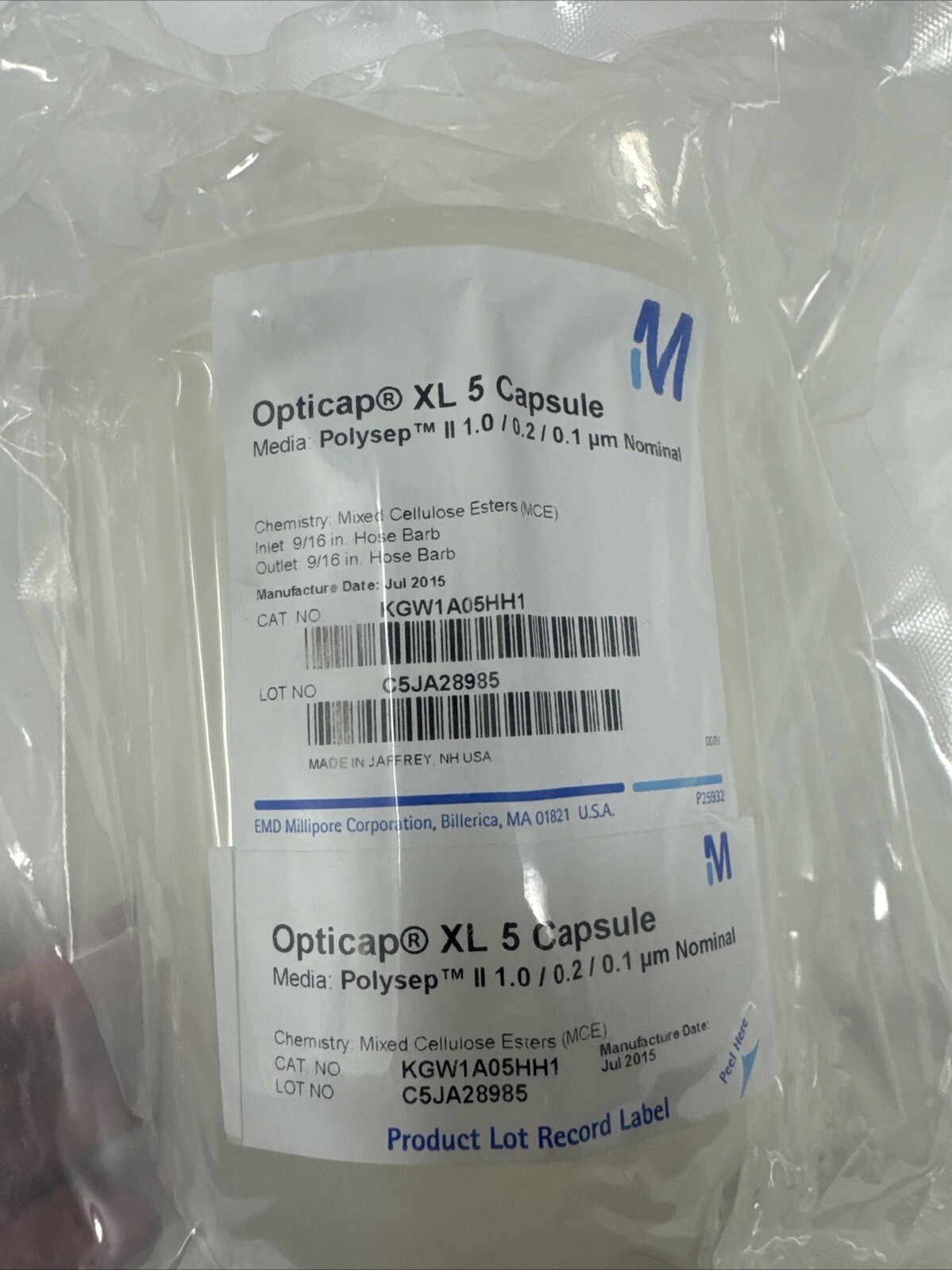 Millipore Opticap XL 5 Capsule POLYSEP II 1.0/0.2/ 0.1 um KGW1A05HH1 Lab Part