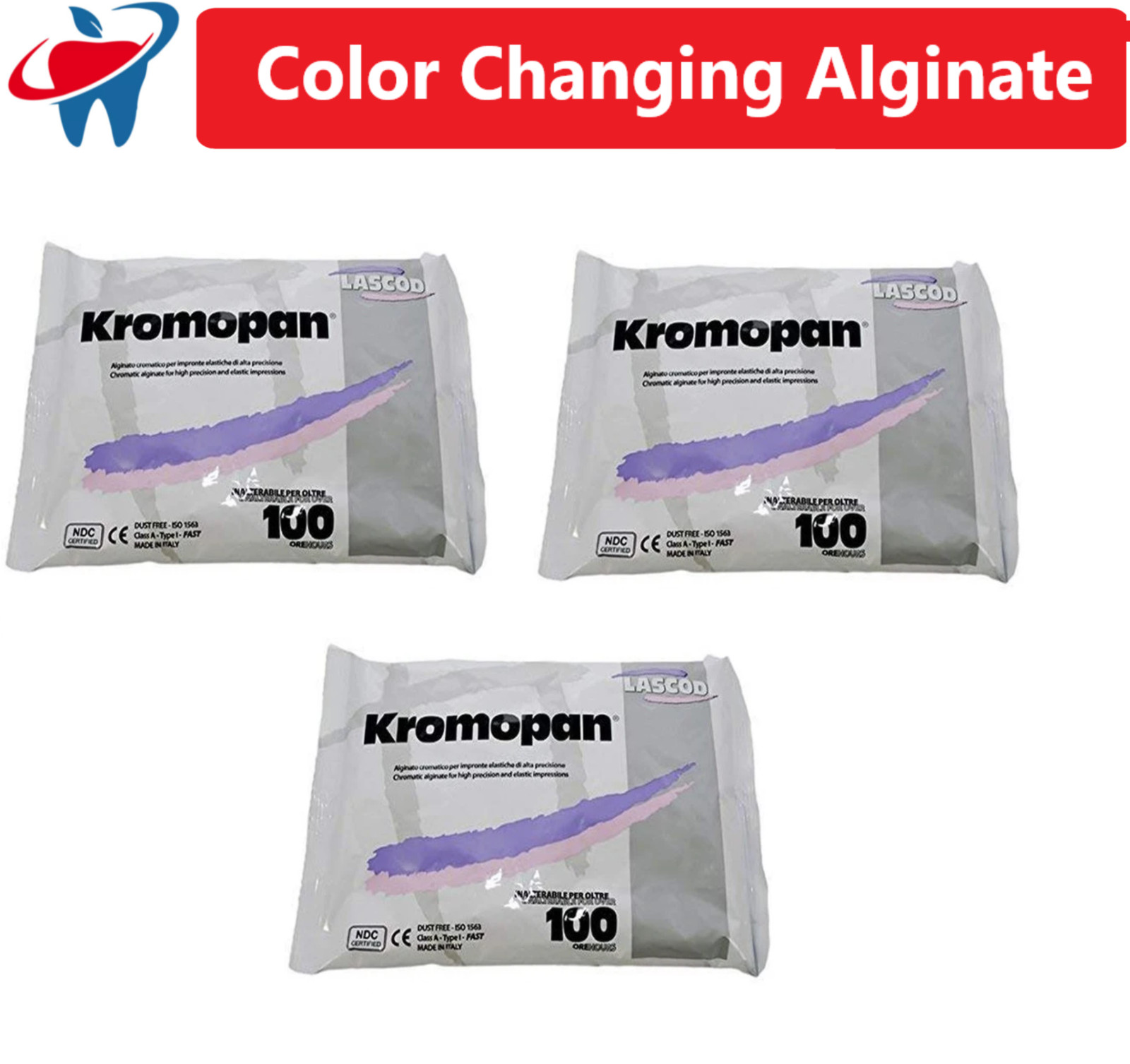 Kromopan Color Changing Alginate Dust Free 1lb pouch x 3 bags