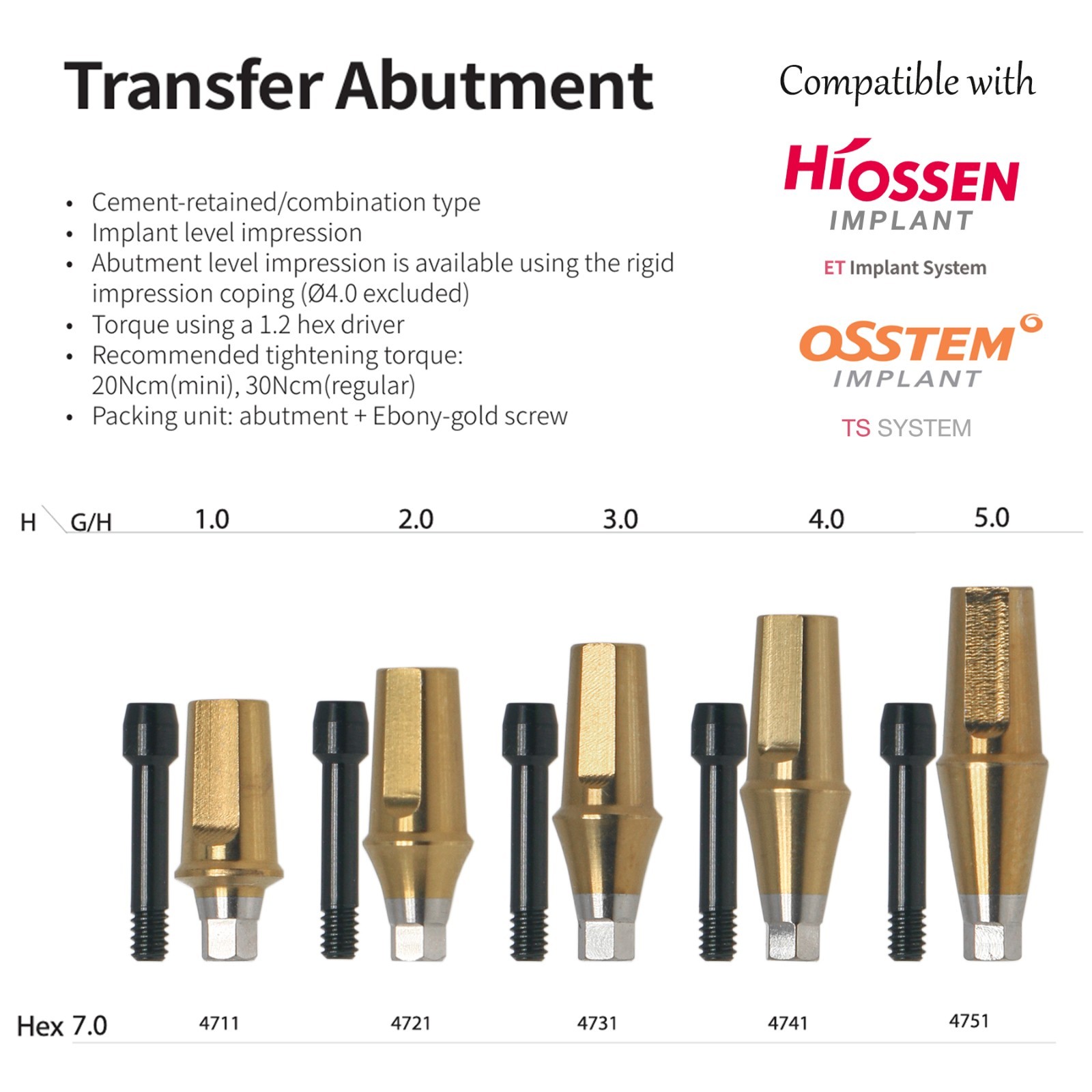 US Dental Mini Straight Titanium Abutment Transfer Abutment Fit Osstem Hiossen