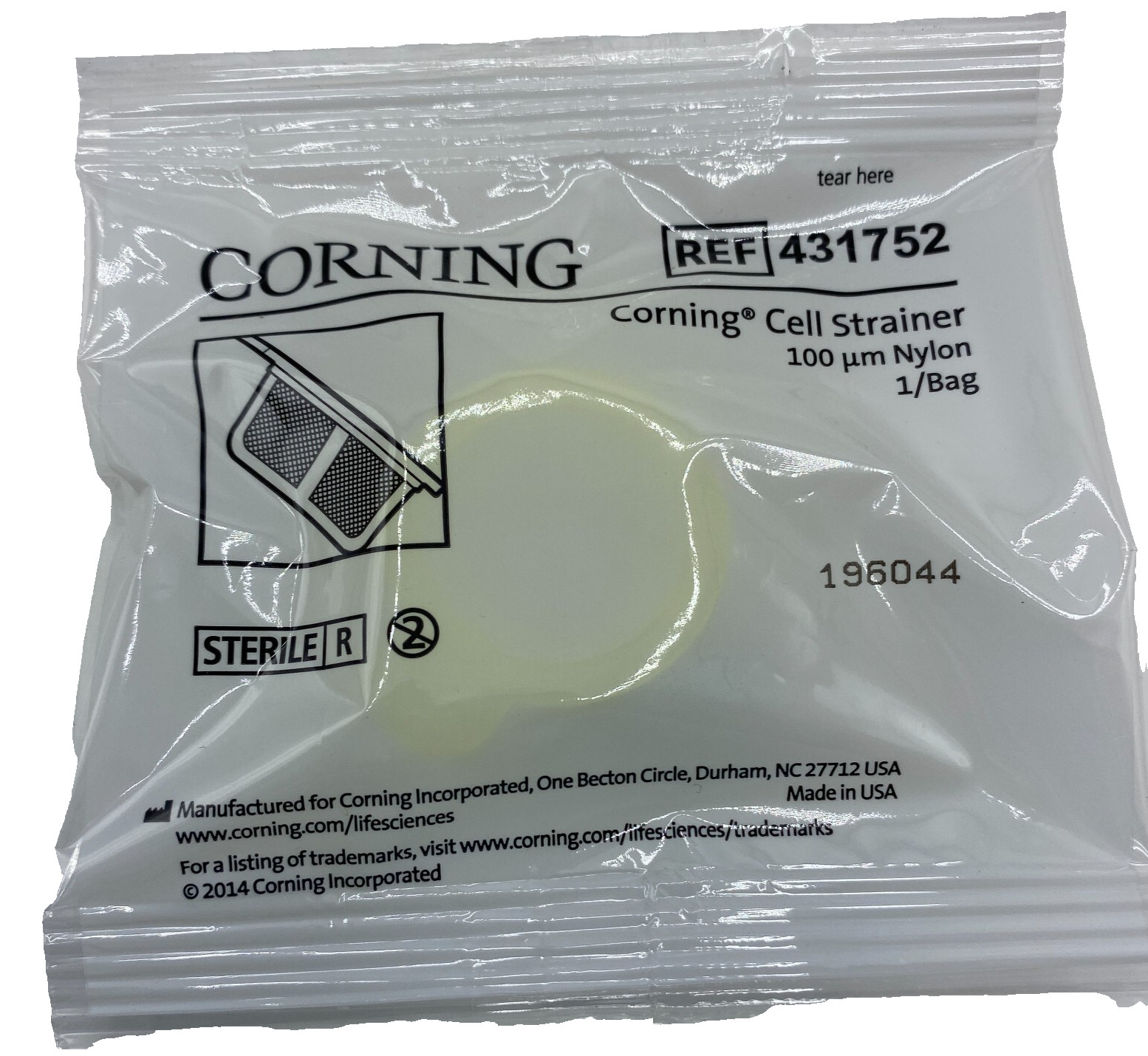 BOX OF 50 CORNING 431752 100µm Cell Strainer, Yellow, Sterile, Nylon 1/Bag New🎯