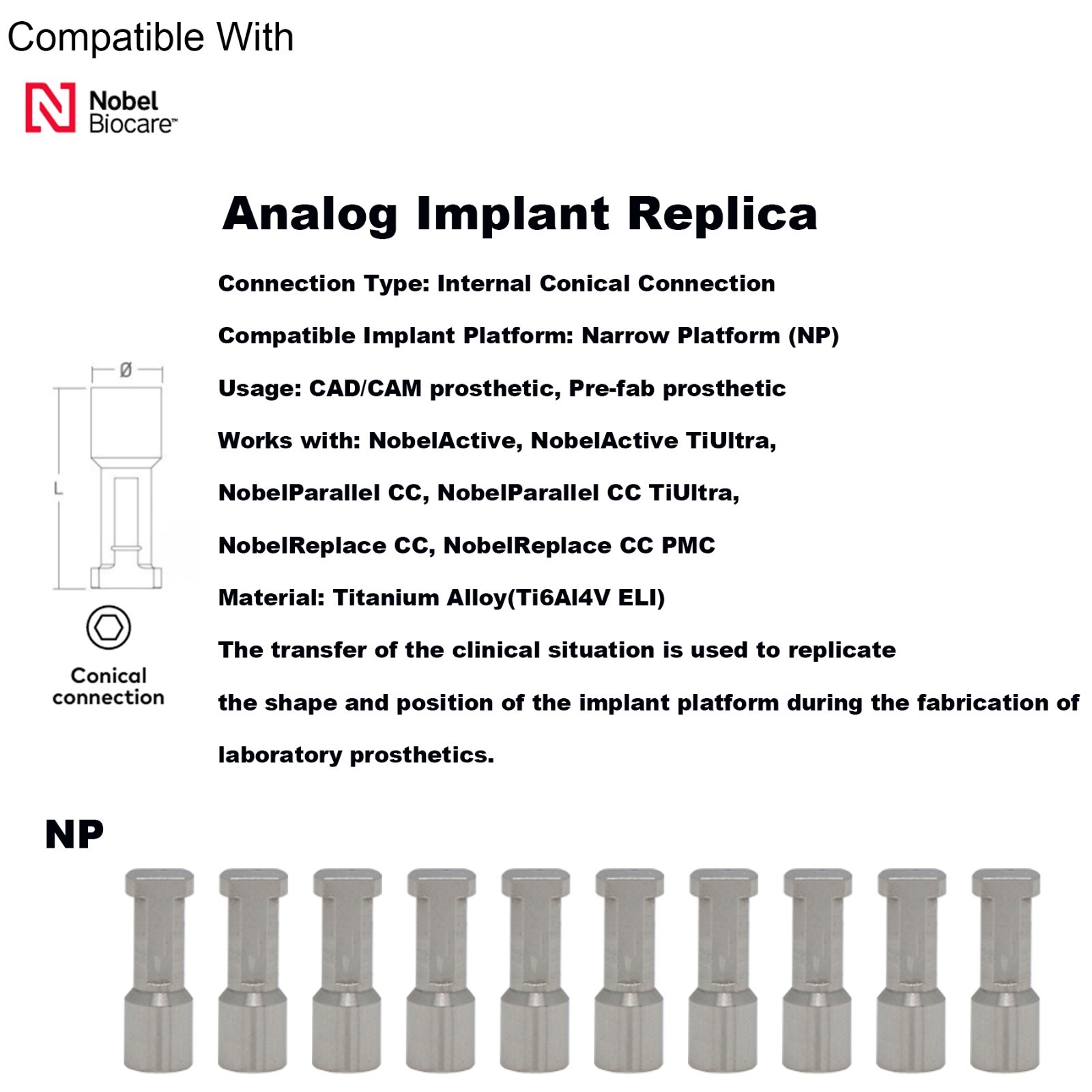Nobel Biocare Active Implant system Analog Impress Coping Open/Closed Tray NP/RP