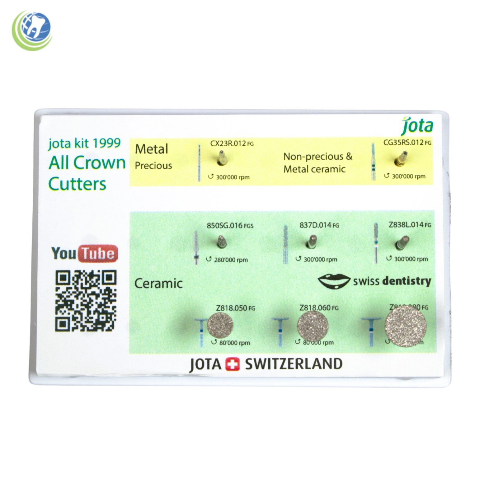 Jota 1999 All Crown Cutters FG Burs Kit Used in all type of Crowns Materials