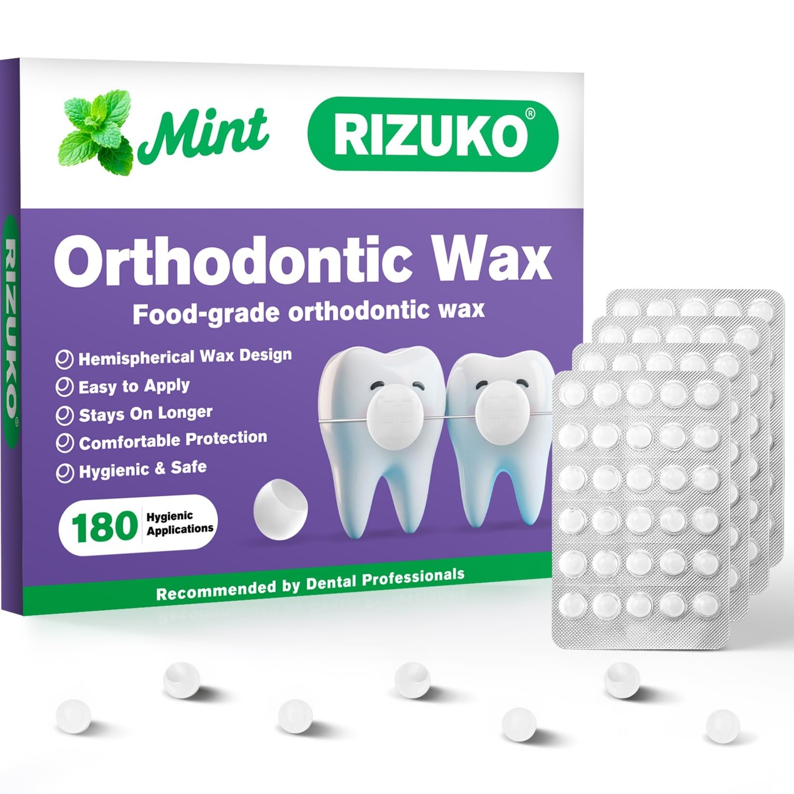 RIZUKO Orthodontic Wax for Braces – 180 Dental Dots | 180 Count, White