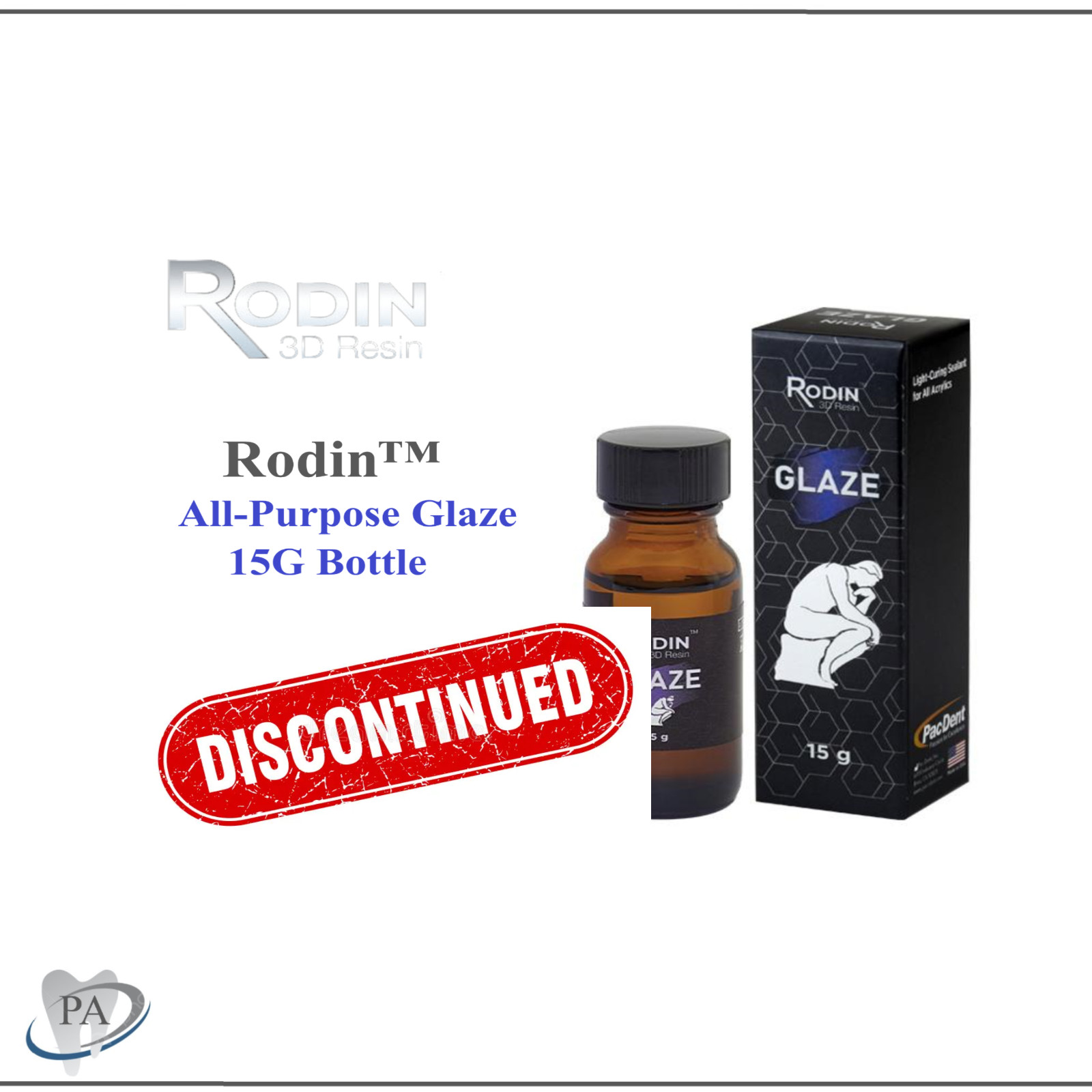 3D Resin, Rodin Glaze All-Purpose Glaze, 15g Bottle, Pac-Dent, 3DR-GLZ-15