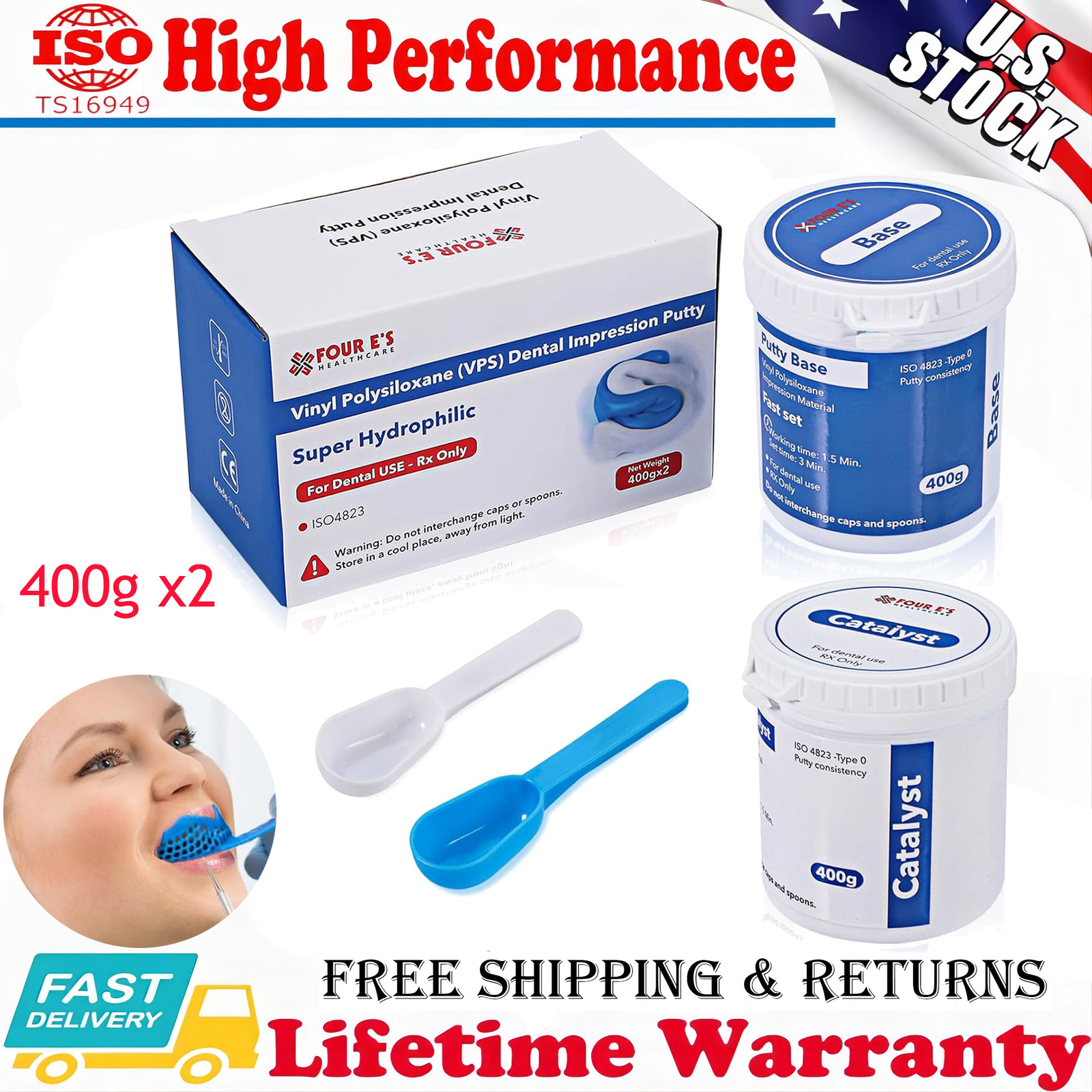 2Pcs Dental Hydrophilic Firmer Teeth Impression Putty Fast Set Silicon Material