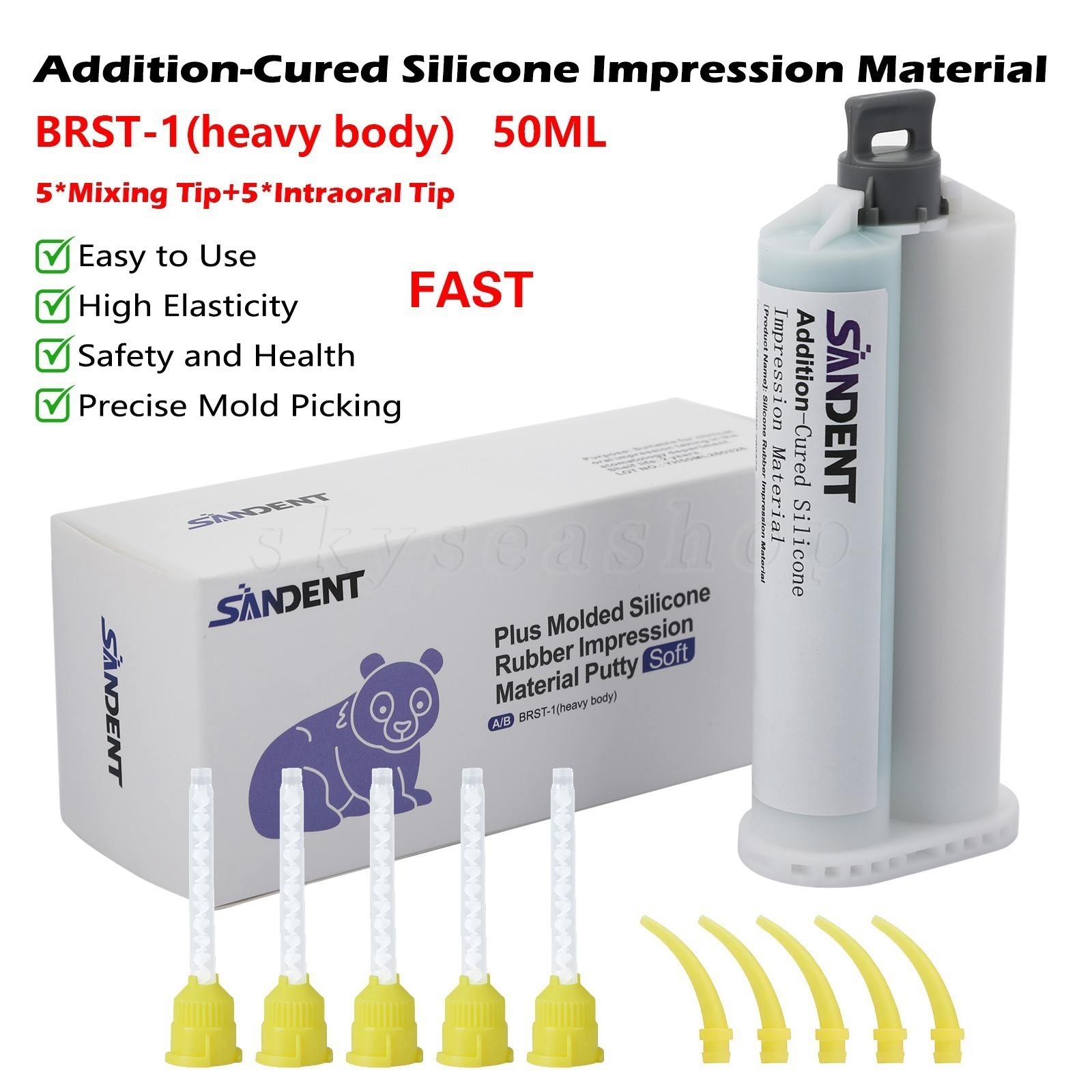 Heavy Body Fast Set, Dental Impression Material 50mL Cartridge 1-10X