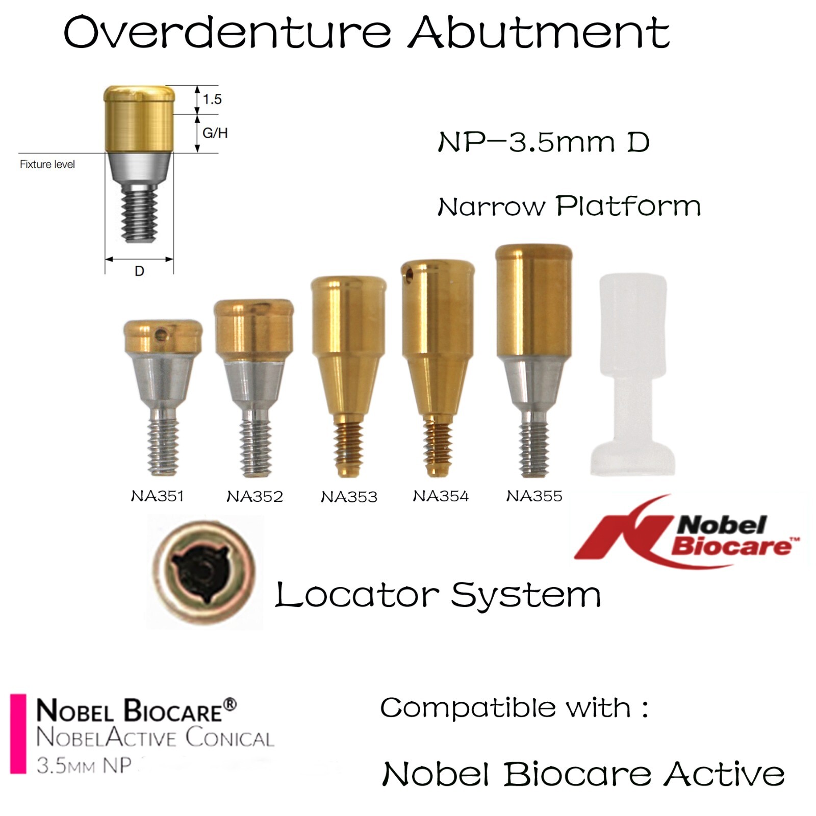 Hiossen/Nobel/Bego/Zimmer TSV/MIS Implants Tapered Locator Attachment Abutment