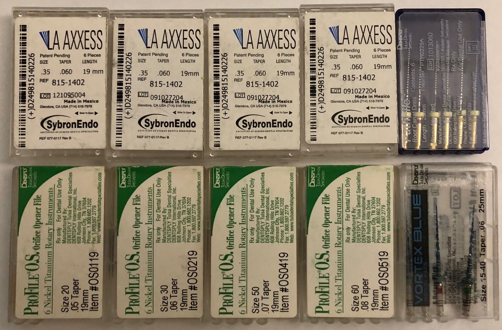 24 SybronEndo La Axxess + 14 Dentsply Orifice Openers, 4 VORTEX, 6 PATHFILES.