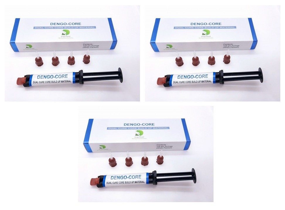 3 x Dental DENGOCORE Dual Cure Core Build Up Cement Composite Material 9gm