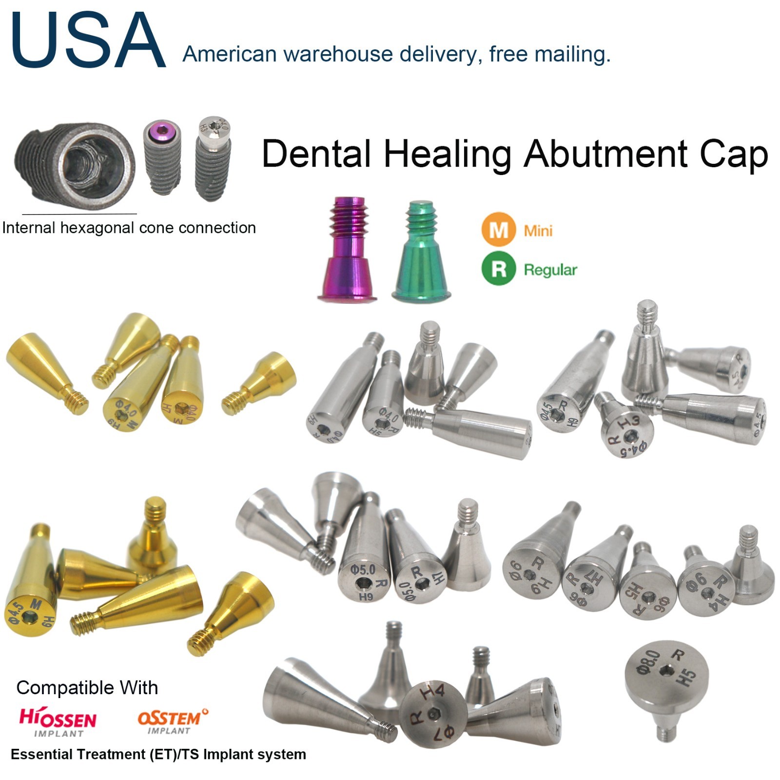 US Hiossen Dental Straight Locator Healing Cap Abutment Regular Mini ET Platform