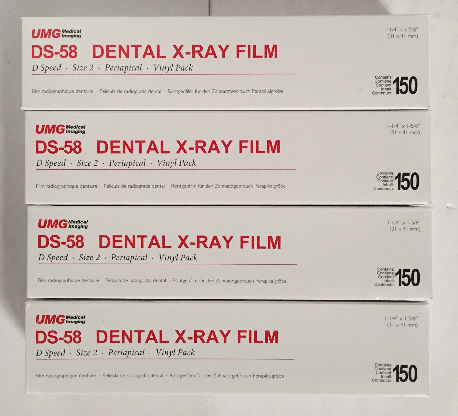 4 X UMG DS-58 D Speed Size 2 Periapical Vinyl Pack Dental Imaging Film 150/Box