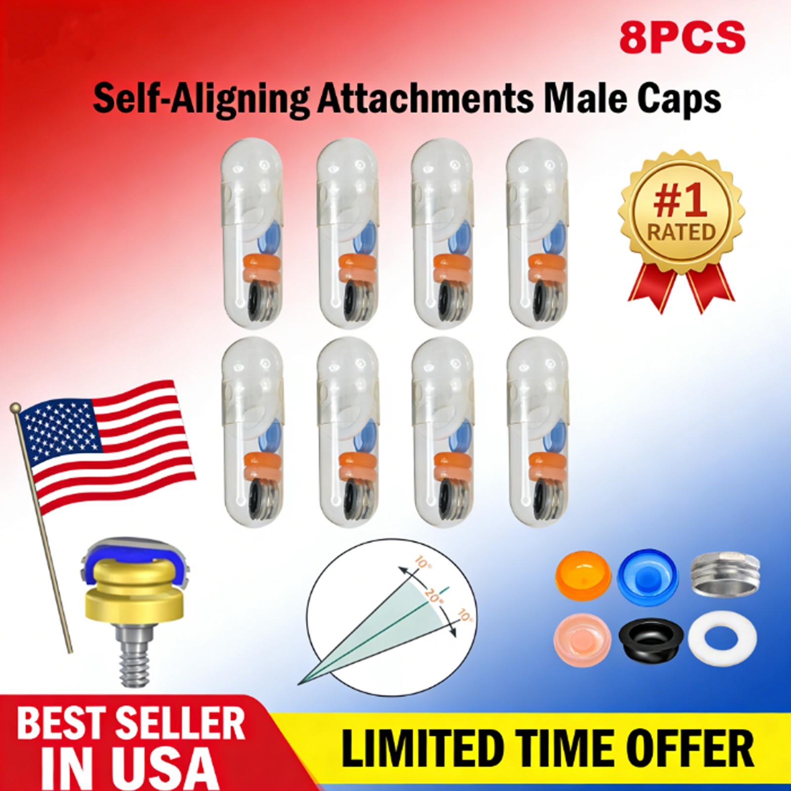 For Zest Locator Abutment System Male Processing Cap Kit PEEK Retention Inserts