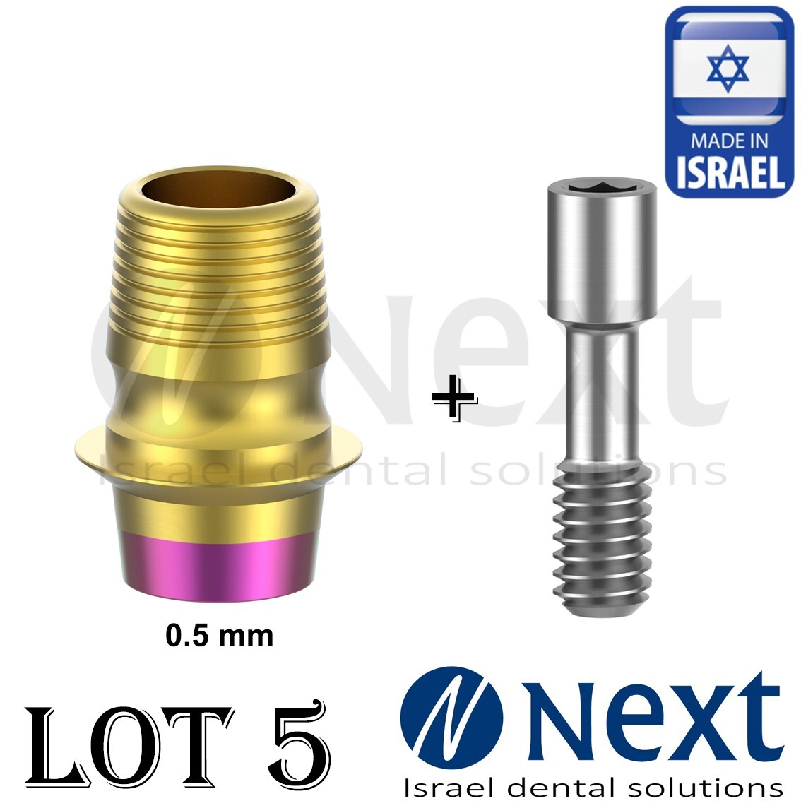 LOTx5 Abutment T-Base CAD/CAM MIS conical C1 V3 SP fit NON HEX 0.5 mm colored