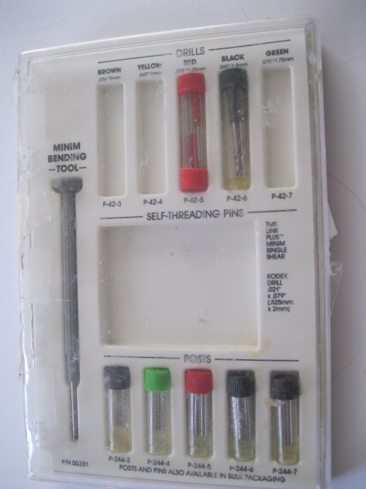 Dental Set of Posts and Drills Stainless Steel in Box, Pre-Owned