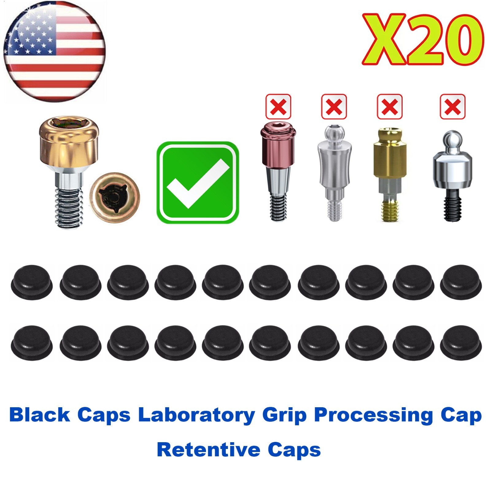 US Overdenture Dental Locator Abutment Retention Caps 1.2/2.4lbs Metal Housing