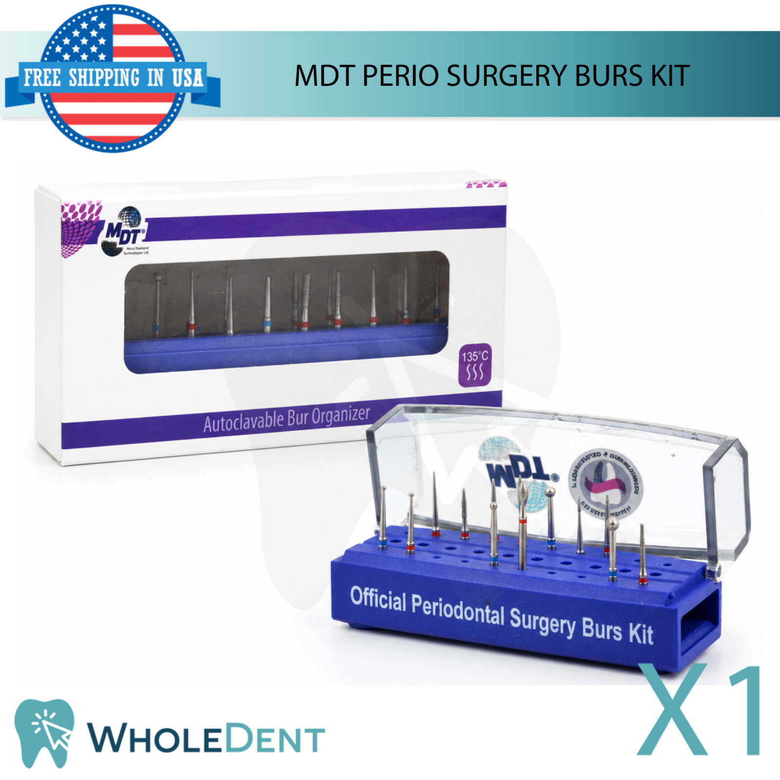MDT Perio Dental Burs Kit 13Pc Stainless Steel Diamond Coated B0ne Shaping Tool