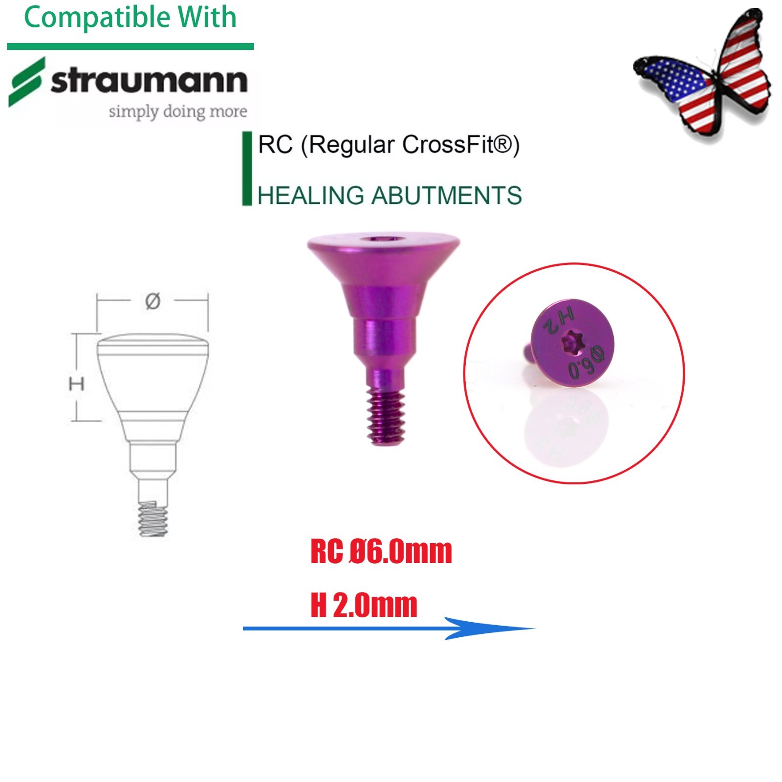 US Fit Straumann ITI RC Healing Abutment & Closure Cap Titanium Regular Platform