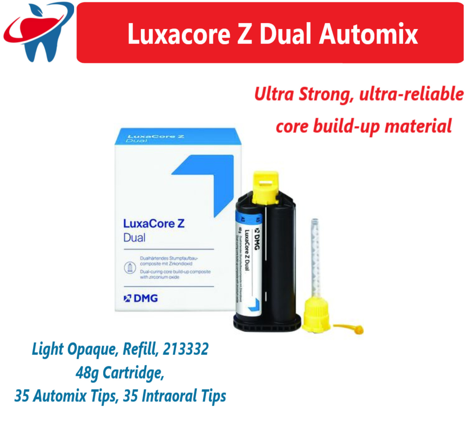 DMG LuxaCore Z Dual Automix Light Opaque, Refill, 213332 48 g Cartridge, 35 Tips
