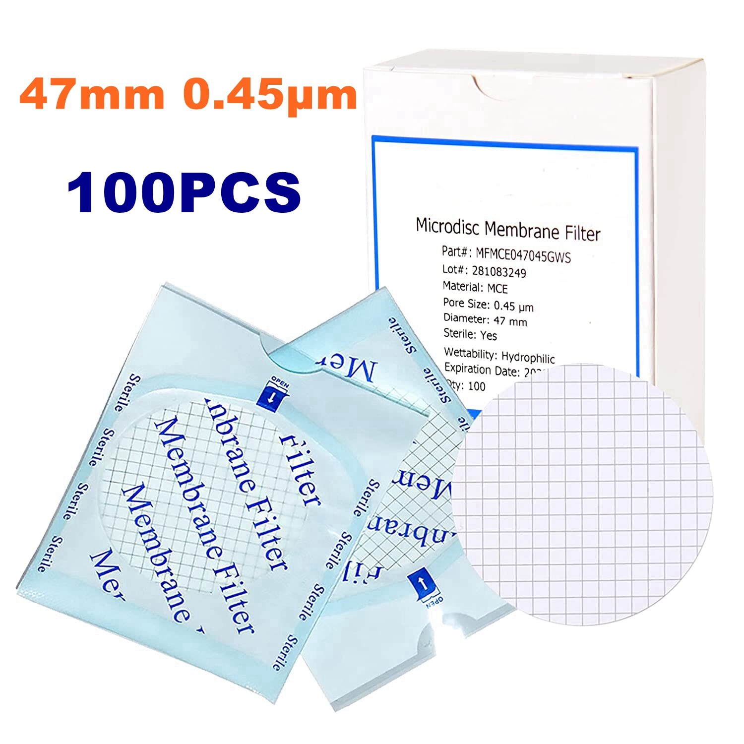 MCE Membrane Filter Gridded,Sterile Mixed Cellulose Esters Disc Filter0.45µm47mm