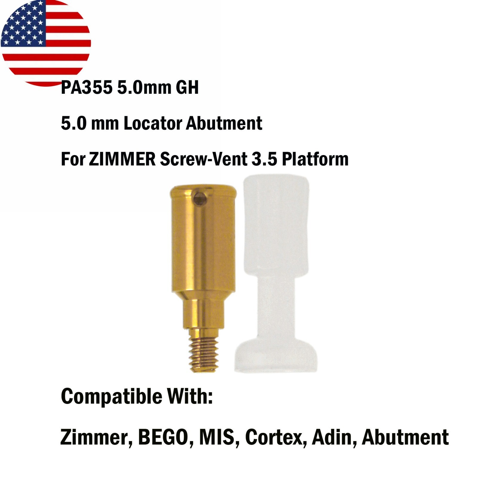US Dental Attachment Abutment Male Cap Tool fit Zimmer Removable PAØ3.5mm/4.5mm