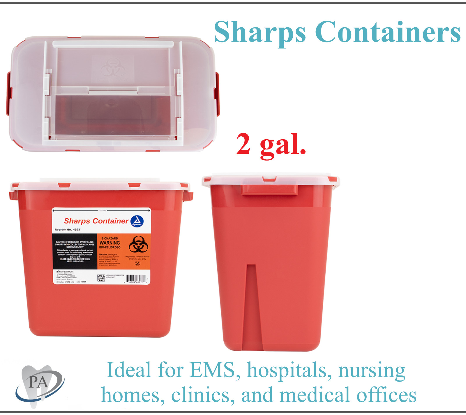 2 Pack / Sharps Container 2 Gallon Biohazard Needle Disposal Dental Tattoo