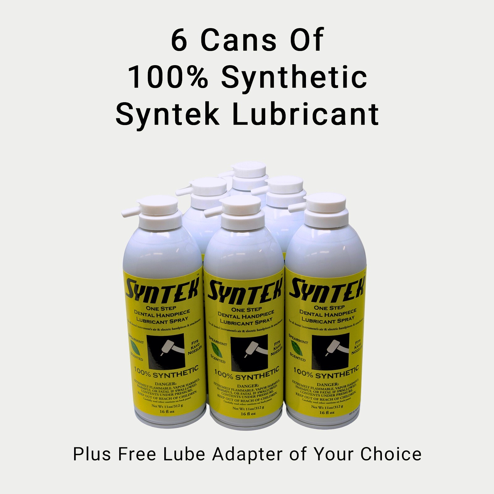 6 PACK Syntek Synthetic Dental HP Oil Lubricant Aerosol W/ Free Lube Adaptor