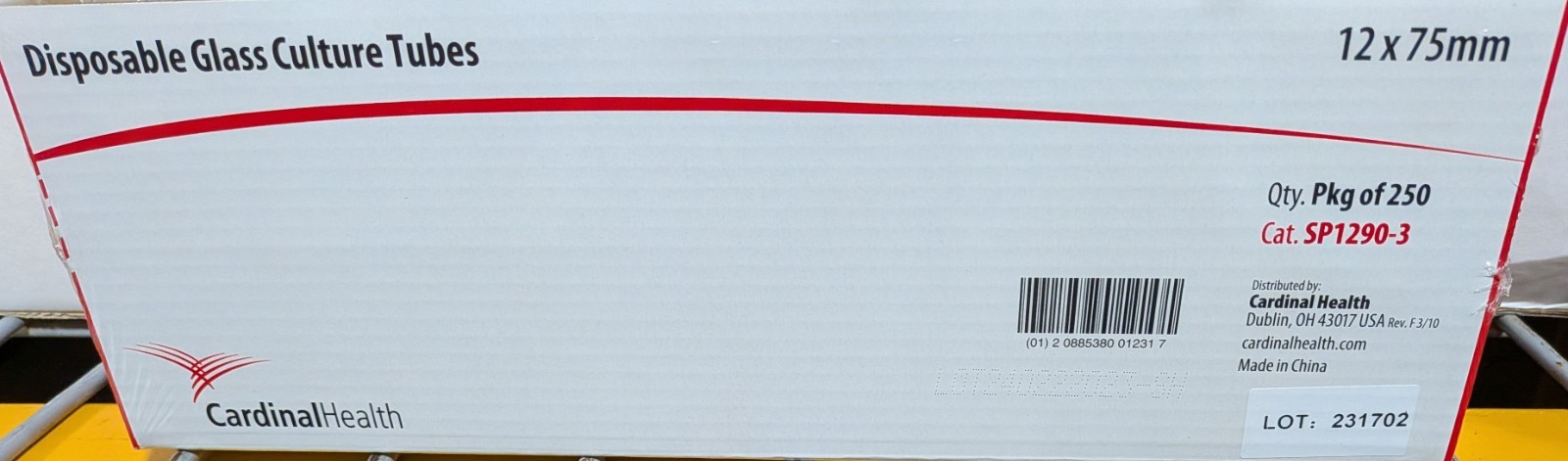 Cardinal Health SP1290-3 Disposable Glass Culture Tubes 12 x 75mm 250/case