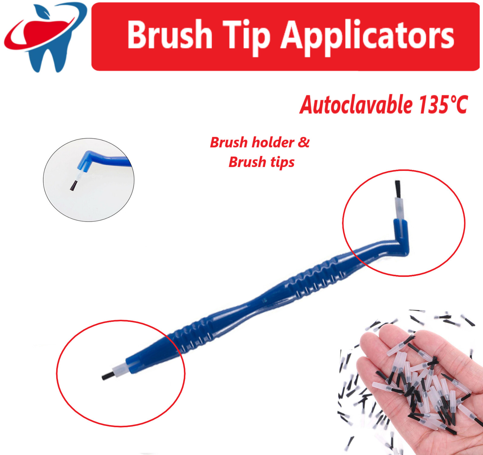 Disposable Dental Brush Holder Applicator 100 Brushes Tips with Handle 3M ESPE