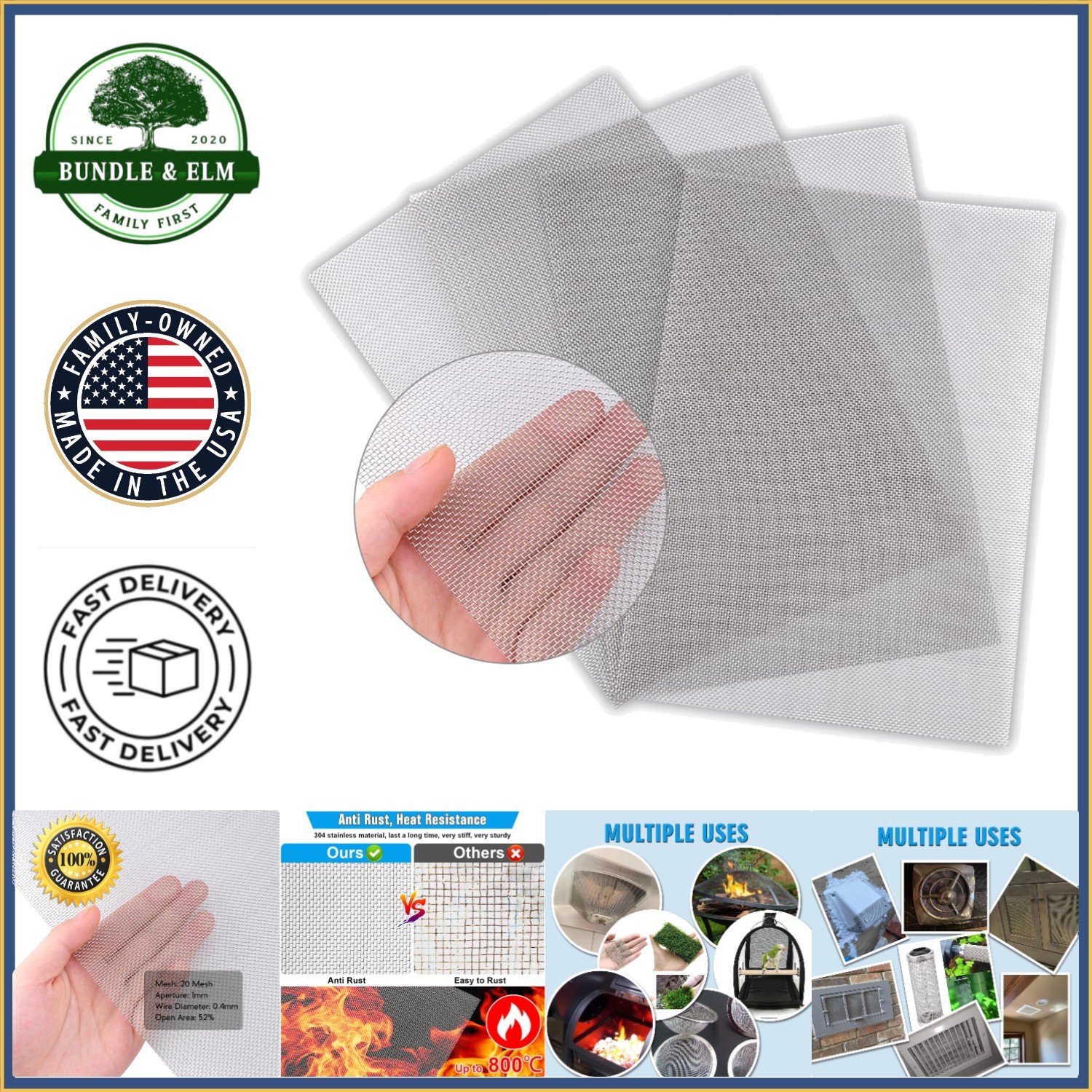 Durable Stainless Steel Mesh Screen 11.8″x8.2″ for Ventilation and Filtration